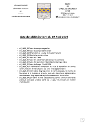 Liste des délibérations du 07 avril