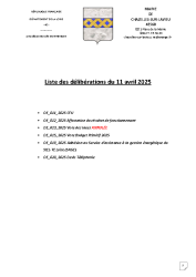 Liste des délibérations du 11 Avril 2025
